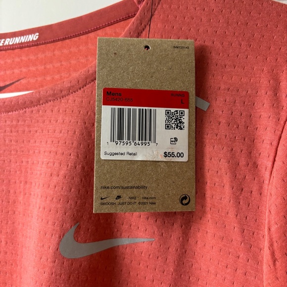 Nike Men's Dri-Fit Rise 365 Running Training Top Tee Coral Large - Picture 4 of 6